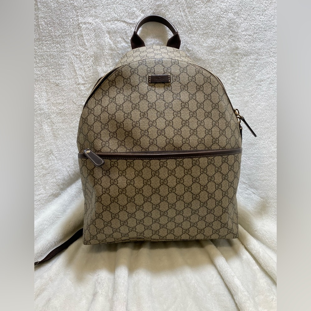 GUCCI Monogram Medium Backpack Dark Brown Good Condition Made In Italy